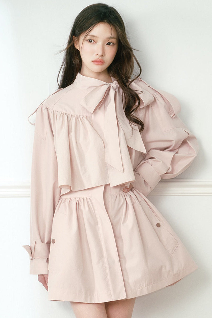 Smoky Pink Cape-Style Bow Trench Coat