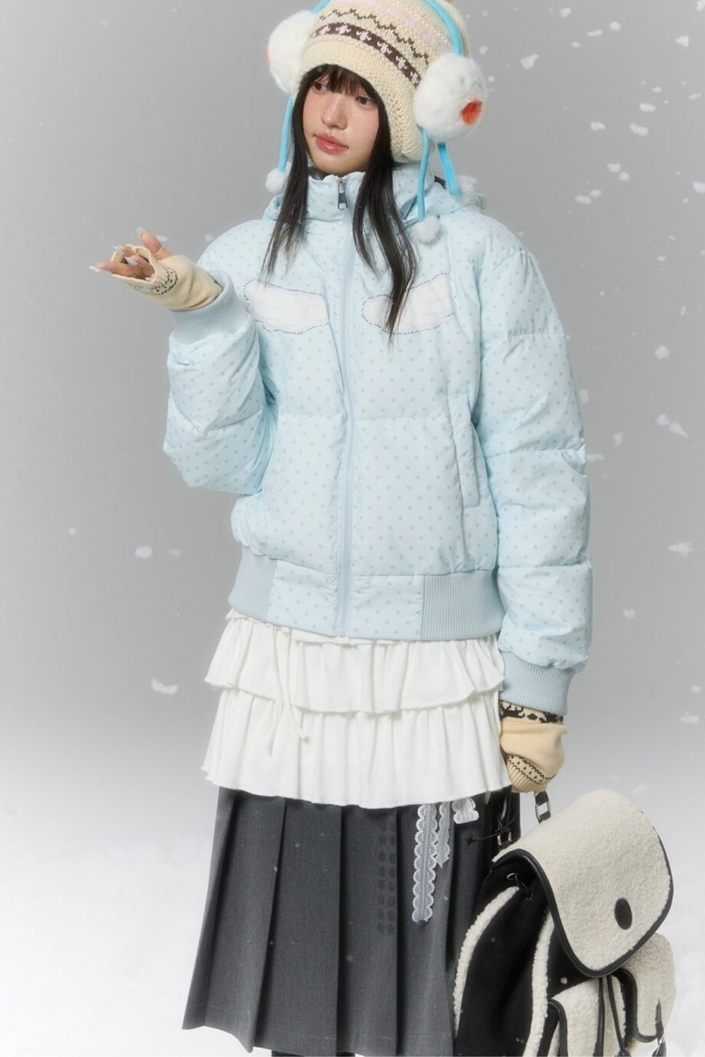 Hooded Polka Dot Down Jacket