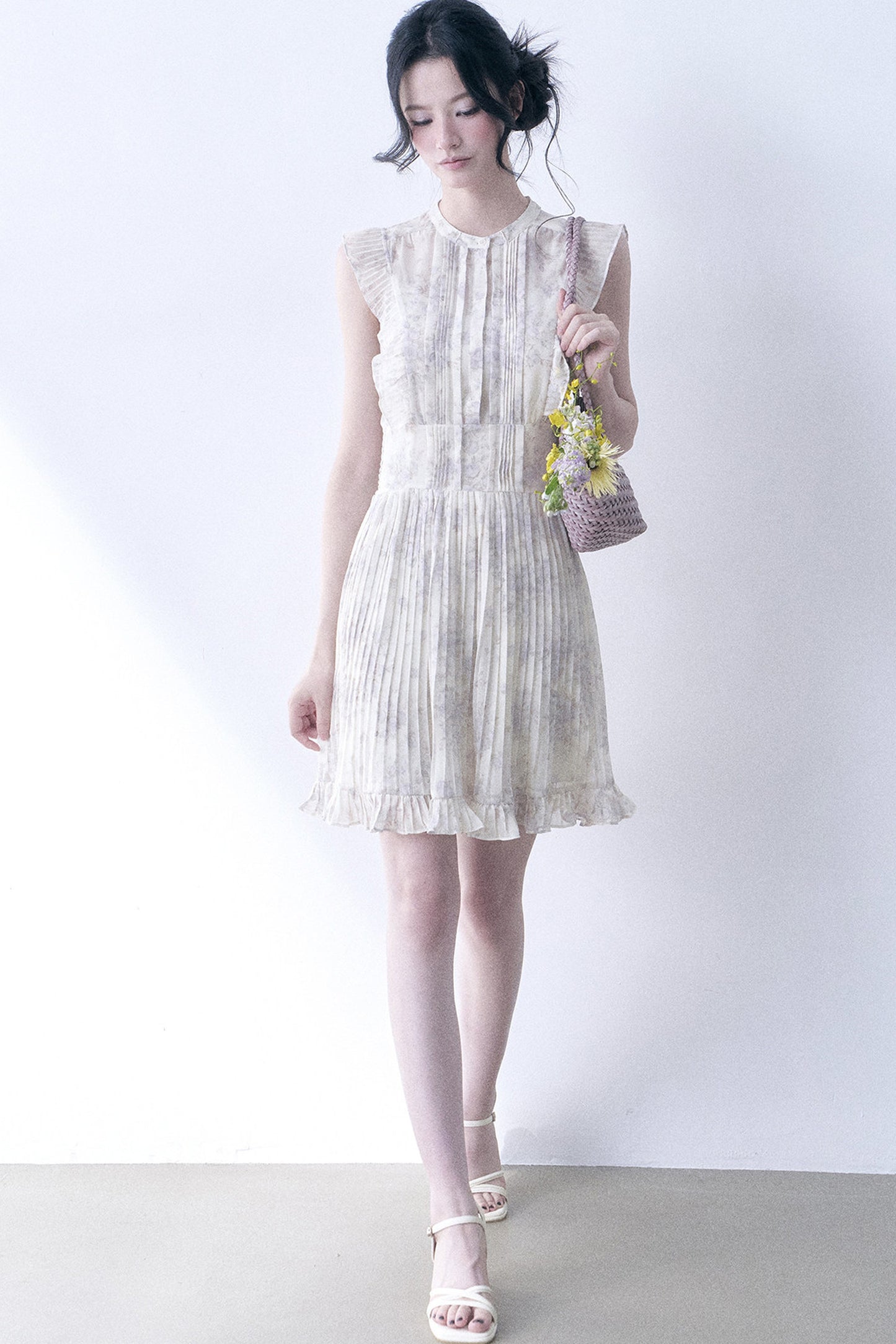 Floral Chiffon Pleated Dress
