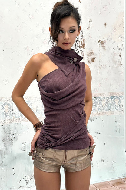 Sleeveless Deconstructed High-Neck Knit Vest