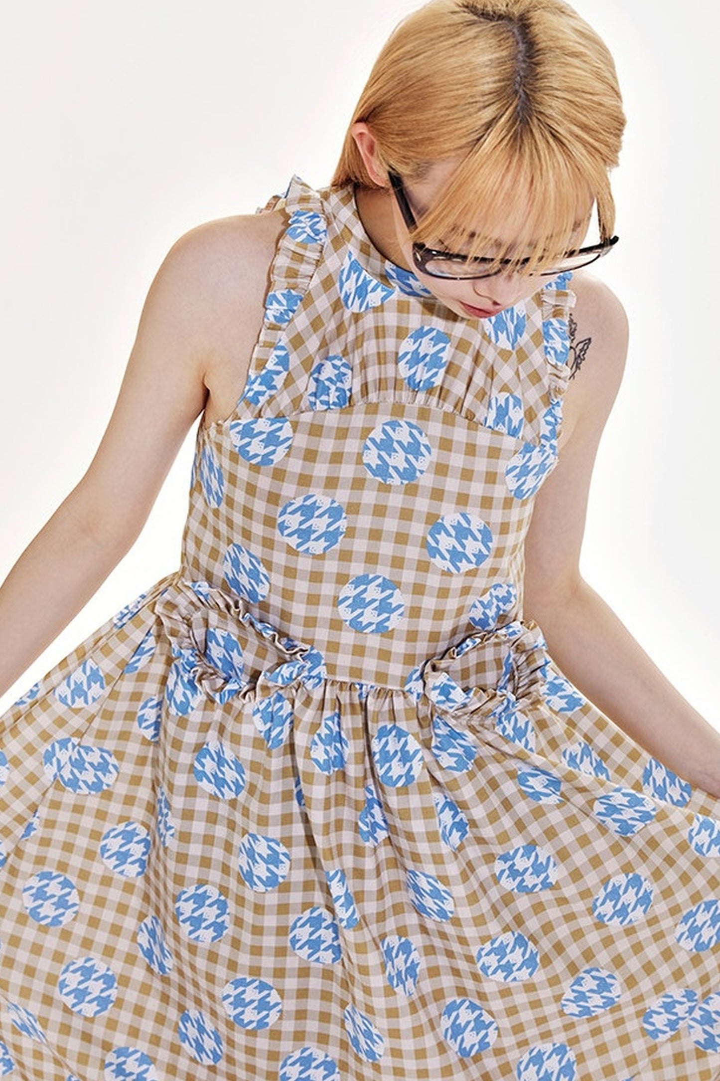 Plaid Patchwork Halter Neck Dress