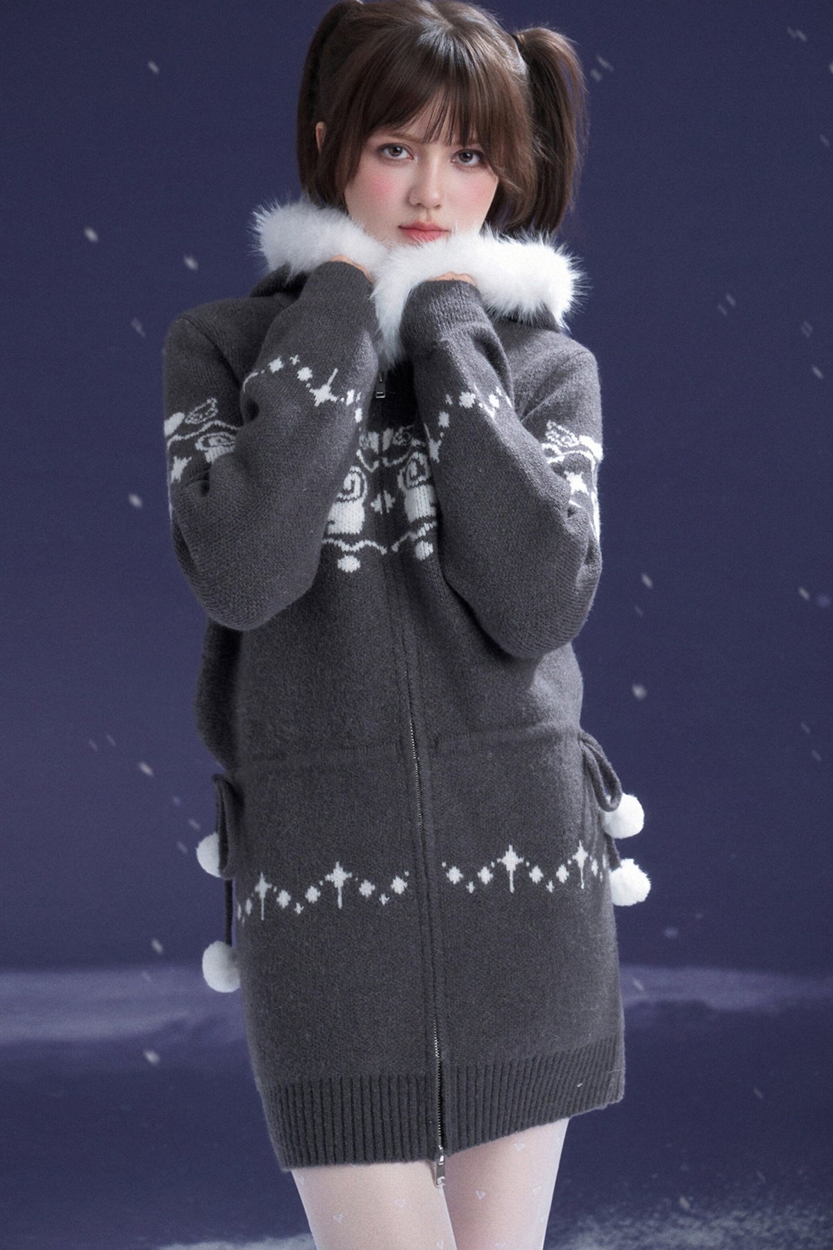 Katzenmantelkleid mit Fair-Isle-Jacquard