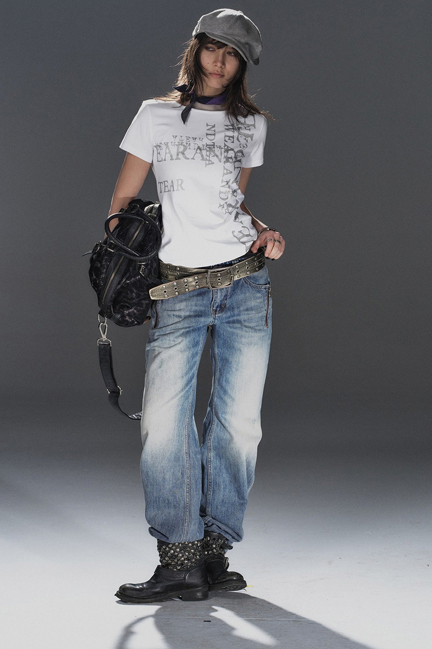 Silver Glitter Letter Print Short-Sleeve T-Shirt