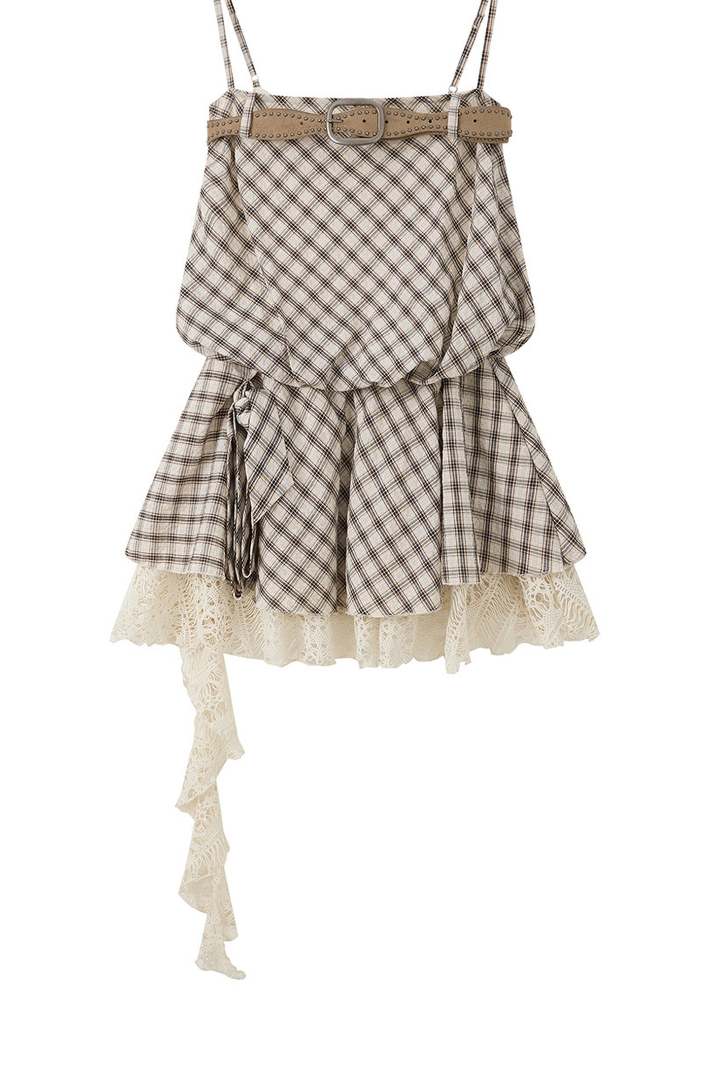 Kariertes Schnür-Trägerkleid