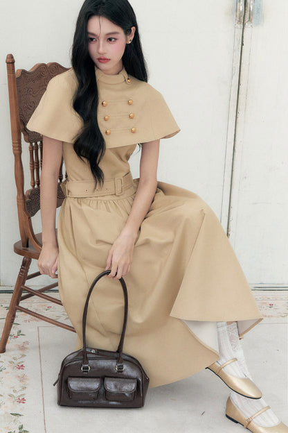 Apricot Napoleon-Cape-Kleid-Set-Up