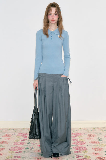 High-Waisted Bow Wide-Leg Pants