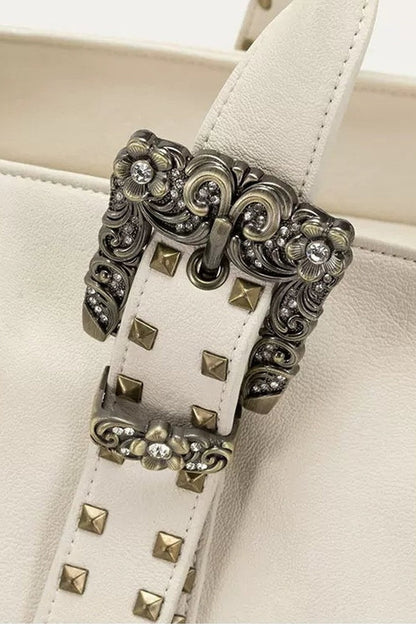 Cross Rivet Leather Shoulder Bag