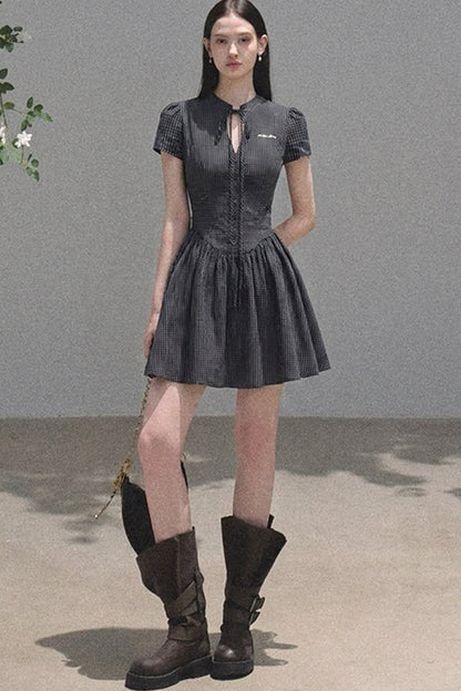 Plaid Waist-Tightening Dress