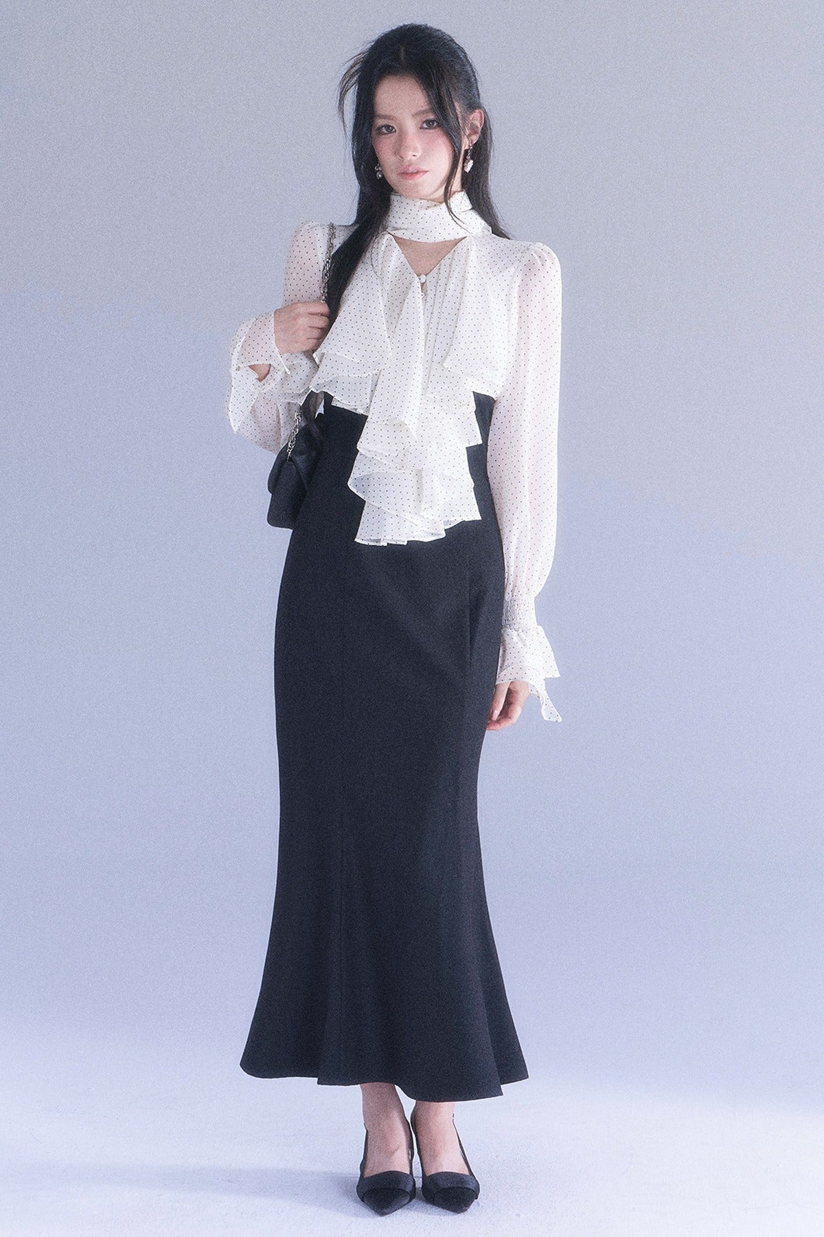 Polka High-Waisted Fishtail Dress