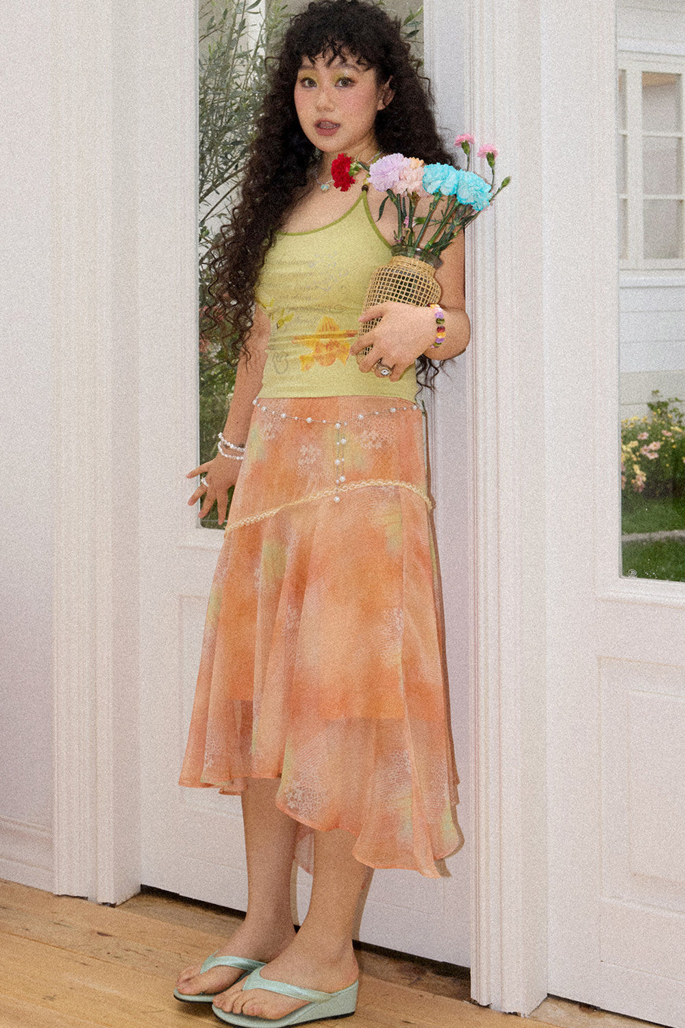 Irregular Lace Trim Chiffon Skirt