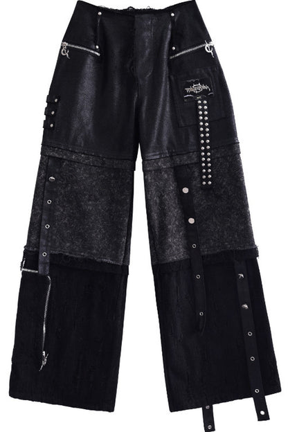 Stacked Patchwork Studded Belt Jeans