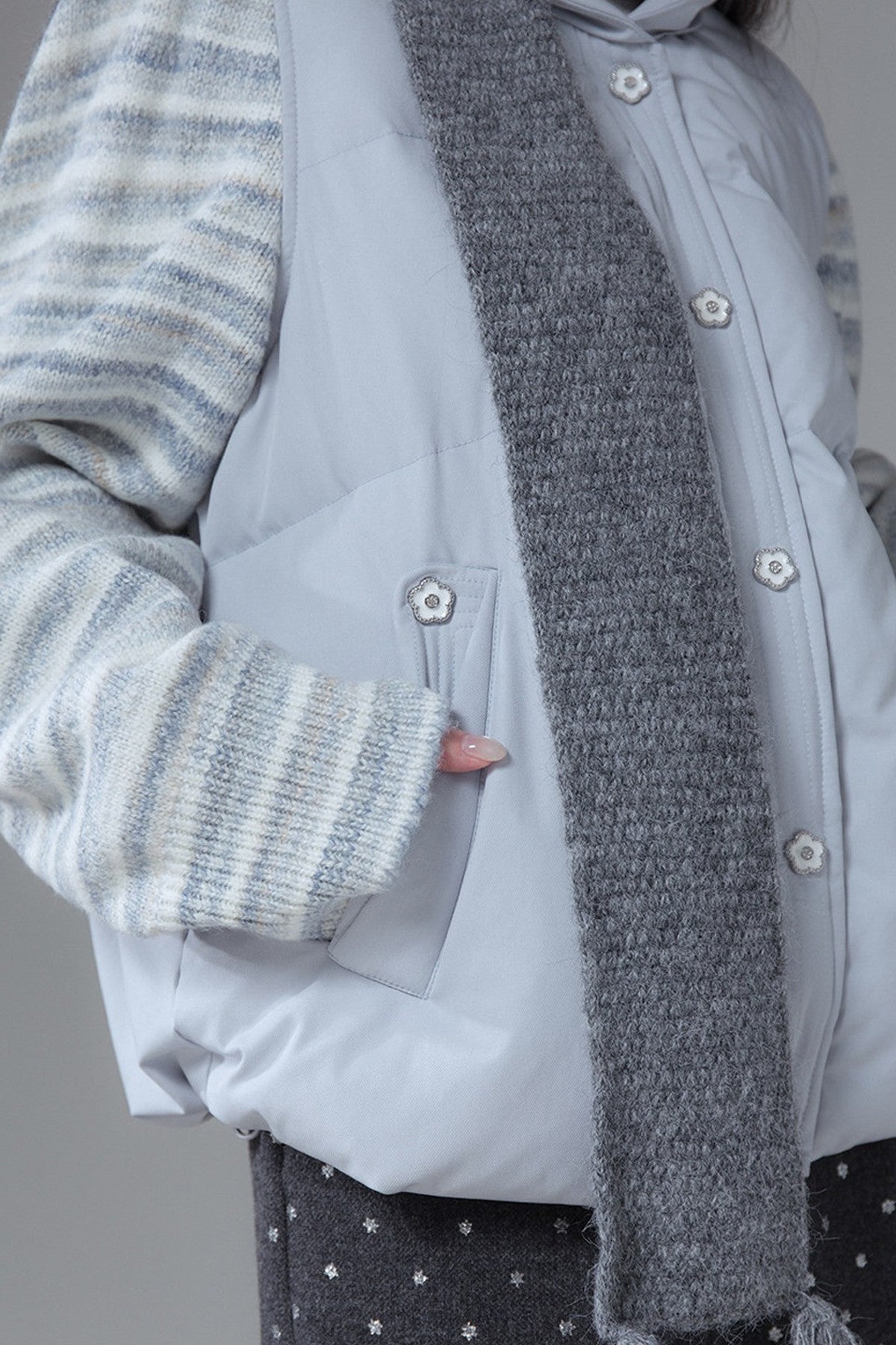 Striped Sleeve Duck Down Jacket