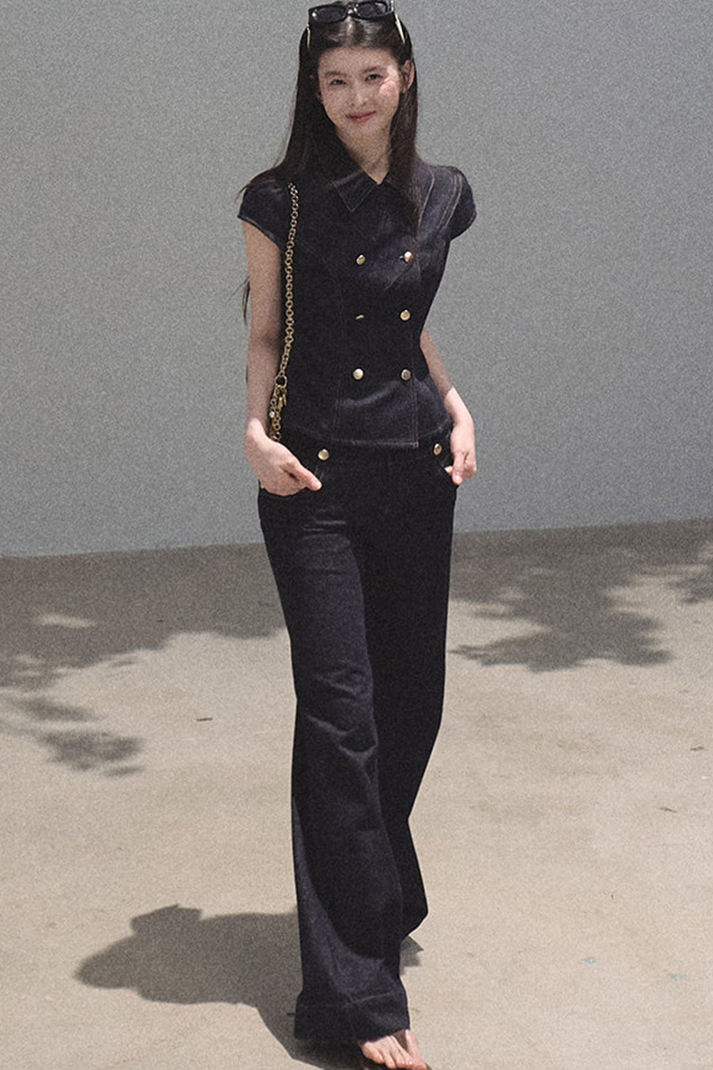 Retro Denim Waist-Cinching Dress Set-Up