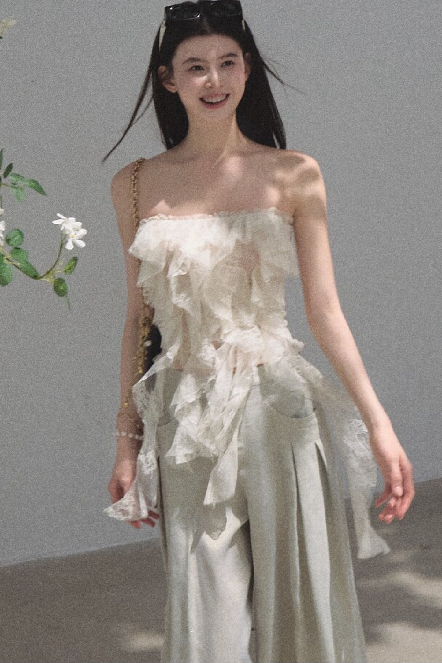 Ruffle Lace Tube Top