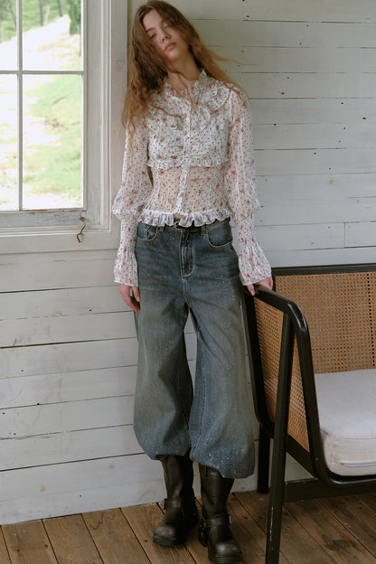 Ruffled Polka Dot Floral Blouse