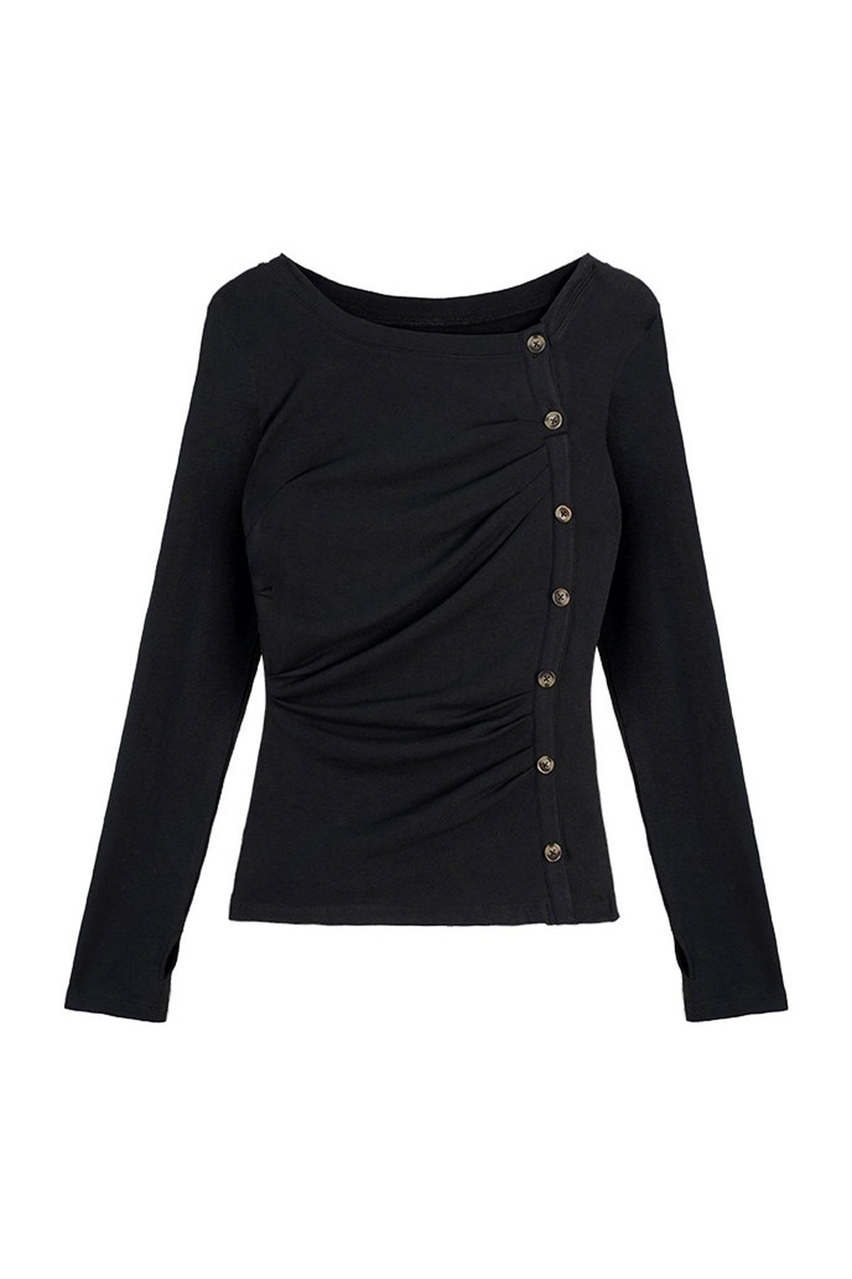Vertical Wave Button Slim-Fit T-Shirt