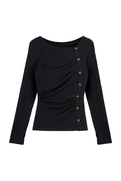 Vertical Wave Button Slim-Fit T-Shirt