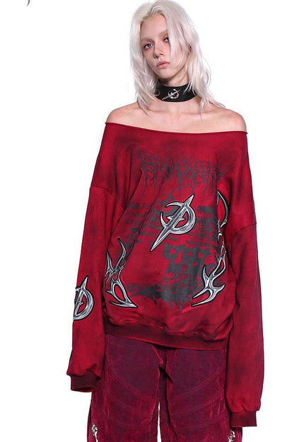 Red Ray Structure Velvet Loose Fit Jeans