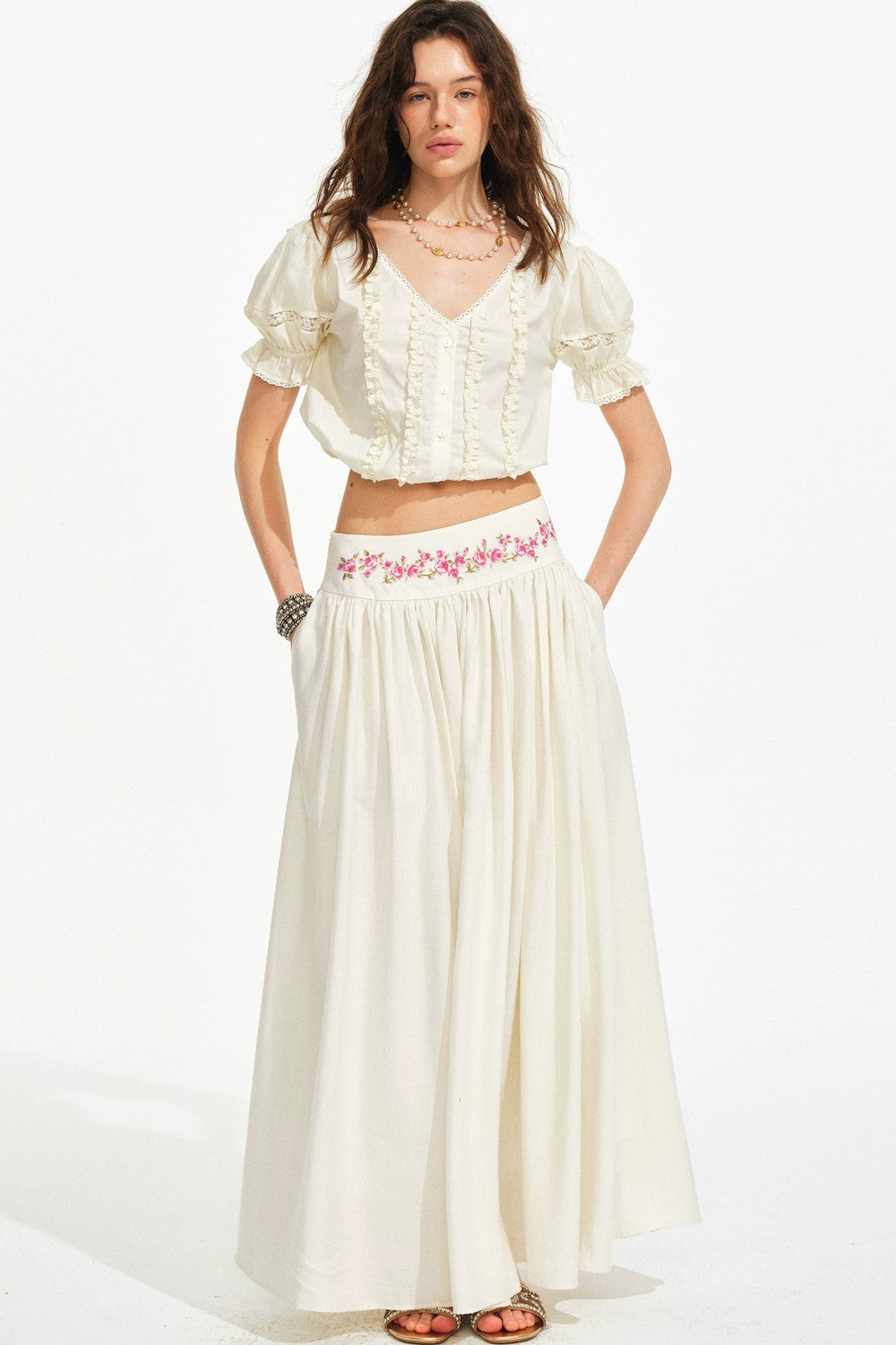Rose Holiday Ramie Puff Sleeve Set-Up