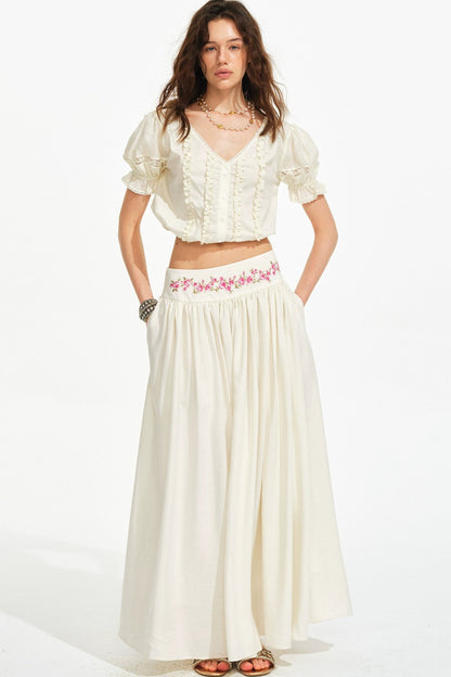 Rose Holiday Ramie Puff Sleeve Set-Up