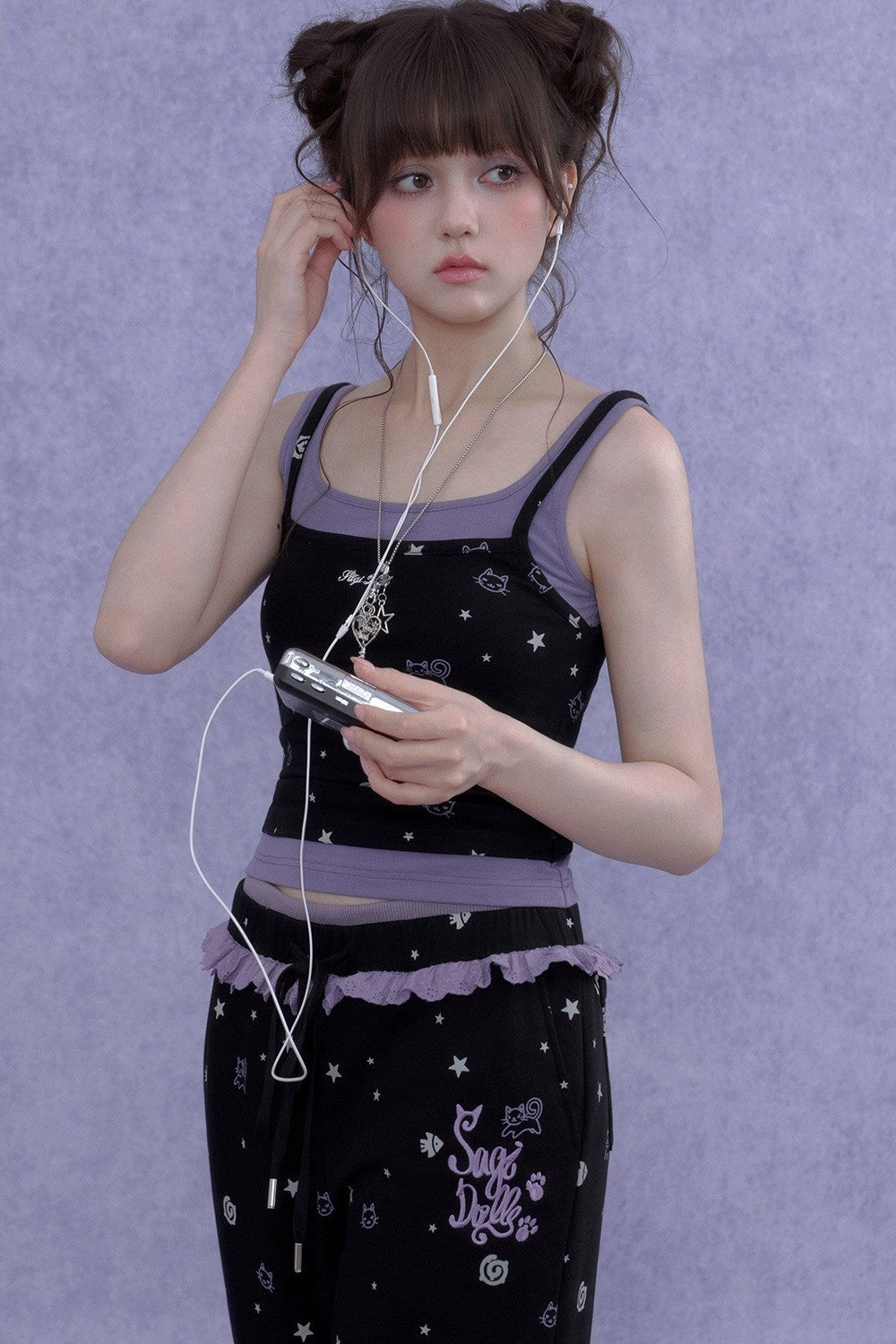 Black Purple Cutout Camisole Set-Up
