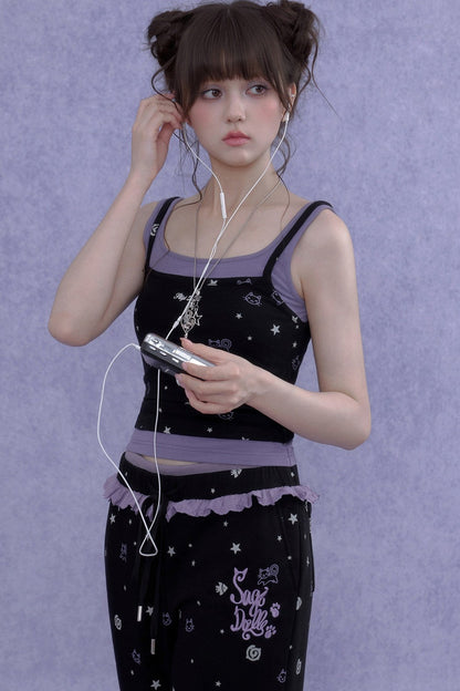 Black Purple Cutout Camisole Set-Up