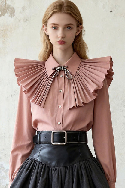 Lotus Pink Pleated Shirt and Skirt Set-Up