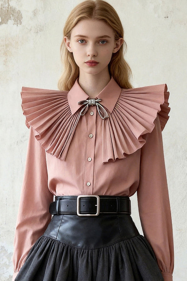 Lotus Pink Pleated Shirt and Skirt Set-Up