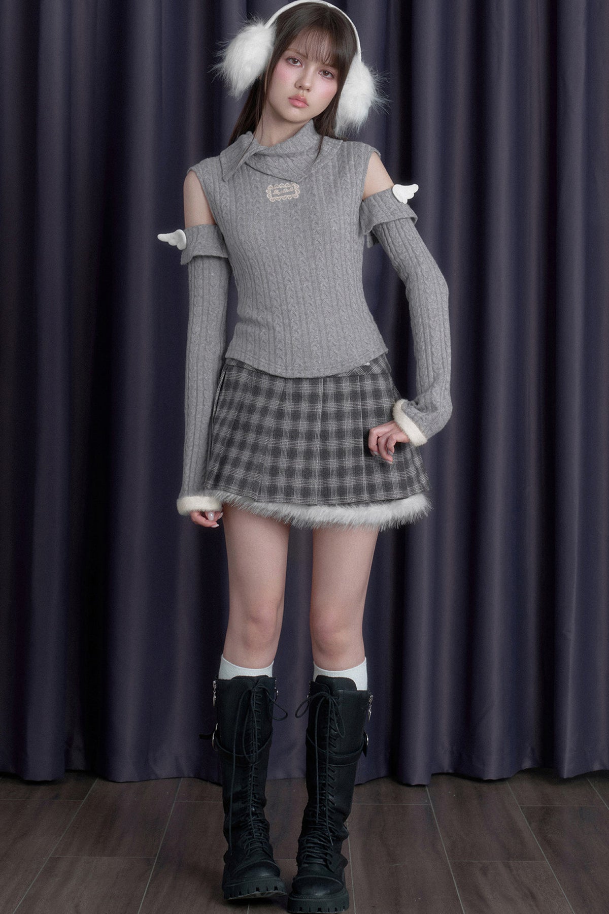 Winged Fold-Over Collar Knit Top