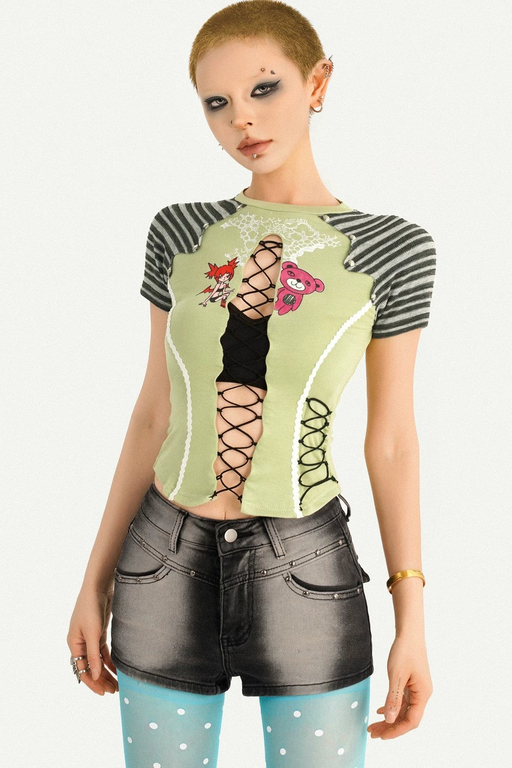 Retro Striped Tie Crop Top