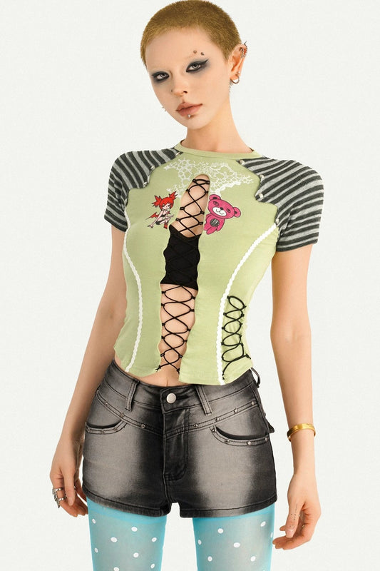 Retro gestreiftes Krawatten-Crop-Top