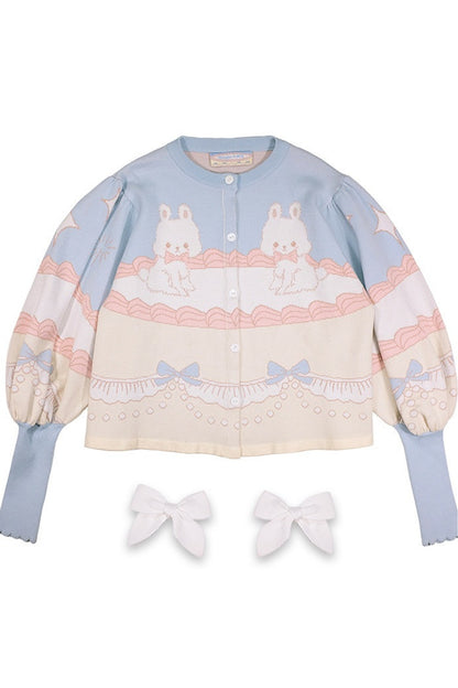 Cardigan a maglia con fiocco e coniglio