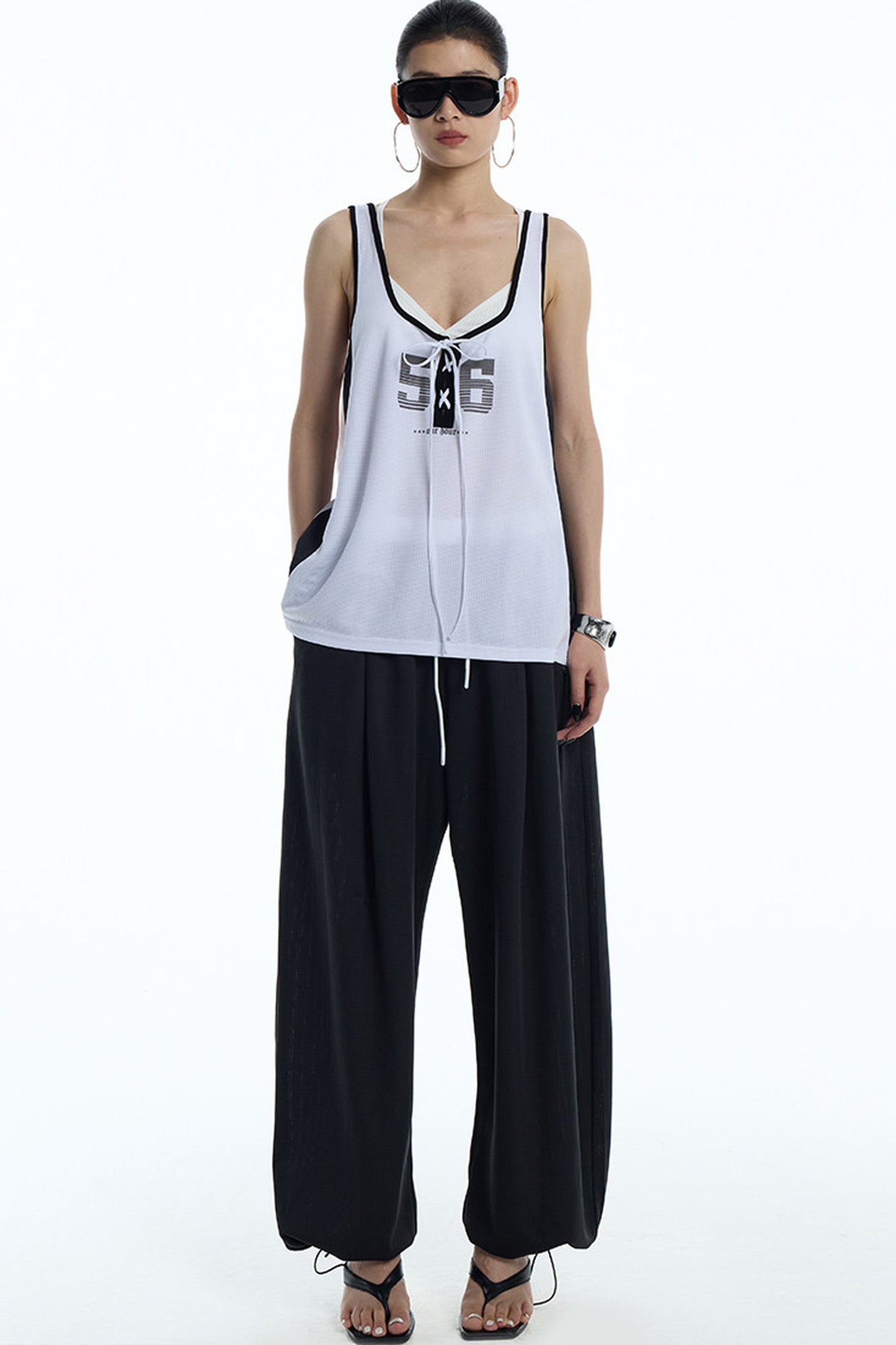 Black White Color-Block Sports Pants