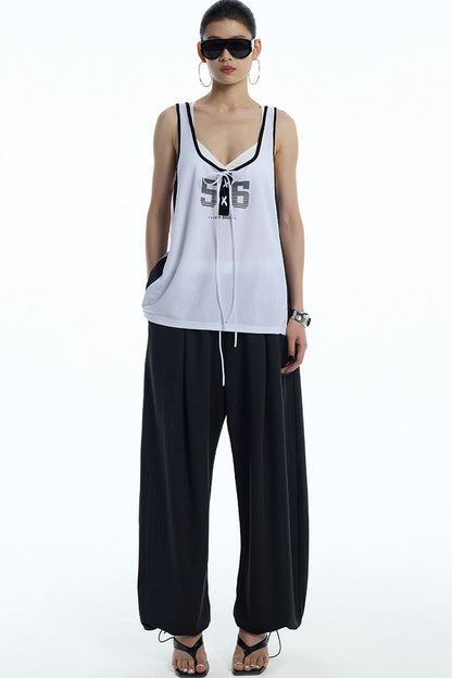 Black White Color-Block Sports Pants