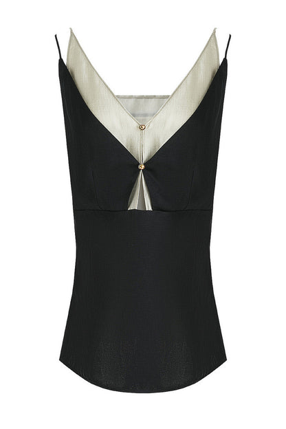 French V-Neck Color-Block Top