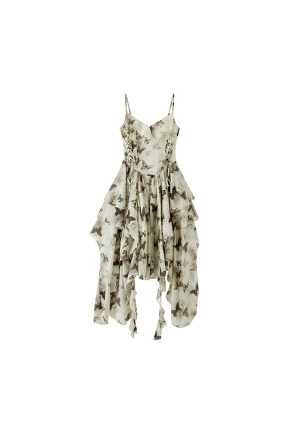 Abito asimmetrico in chiffon con farfalla