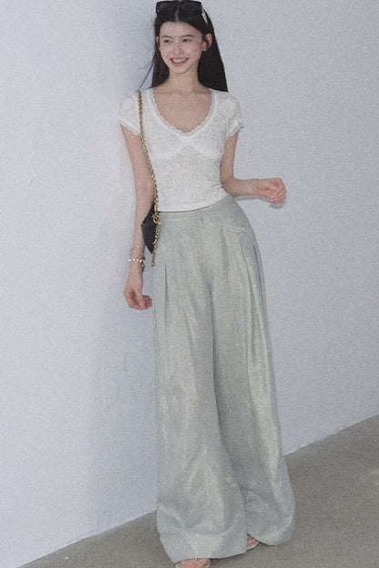 Goldene weite Seiden-Leinen-Hose