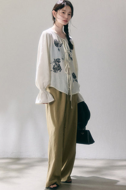 Linen Blend Air Wide-Leg Trousers