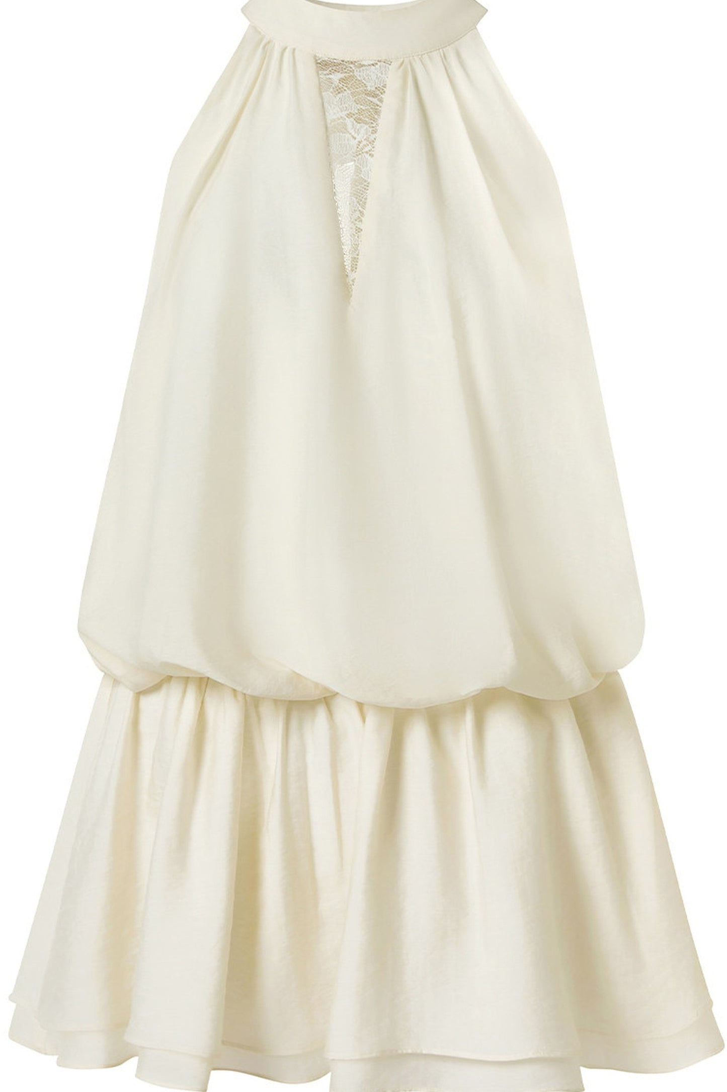 Beige Lyocell Halter Neck Lace Trim Dress