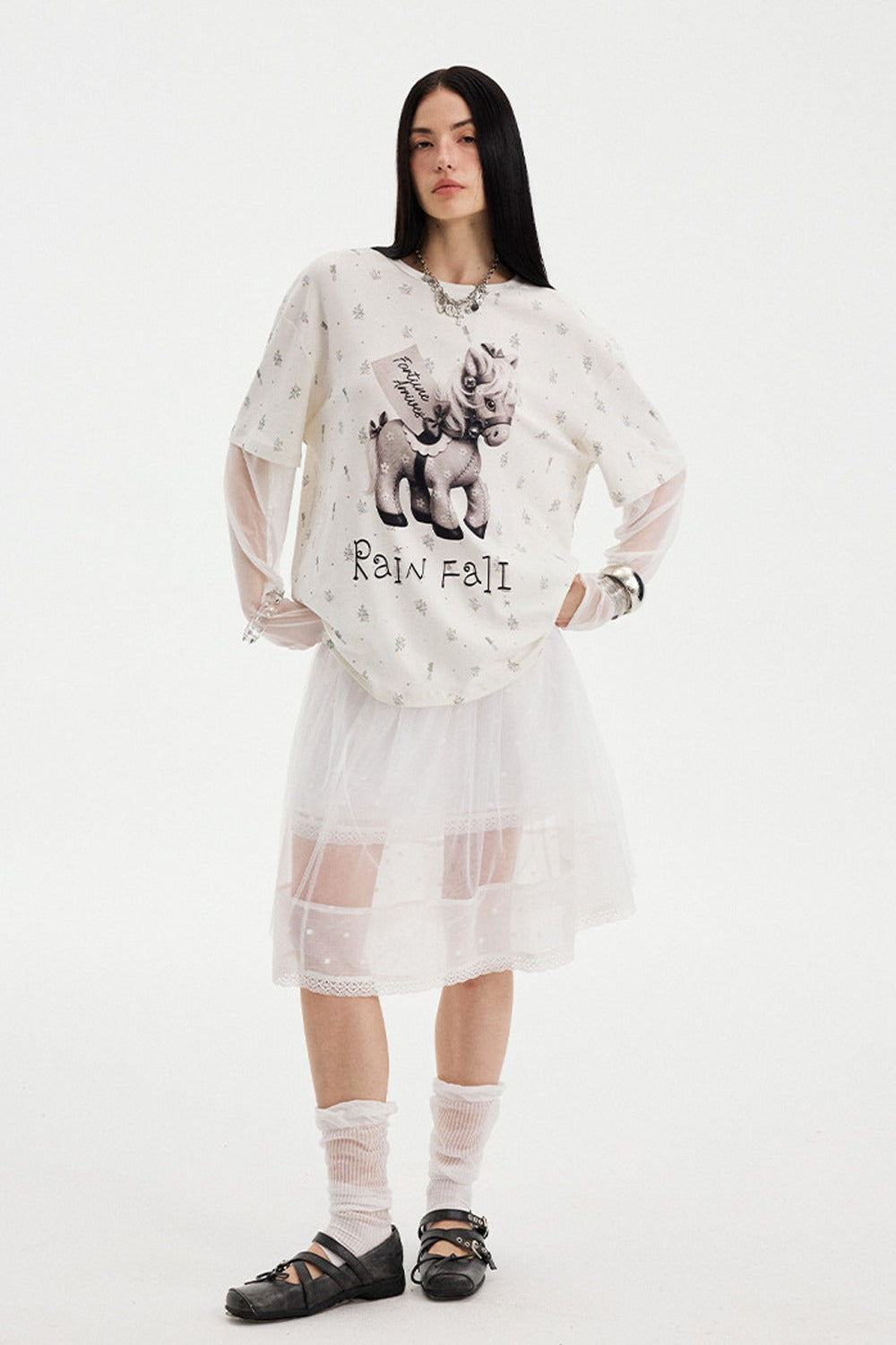 Floral Print Pony Layered Blouse