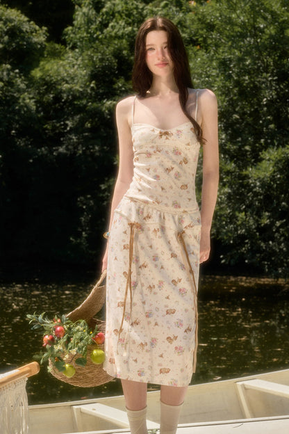 Deer Print Camisole Top Skirt Set-Up