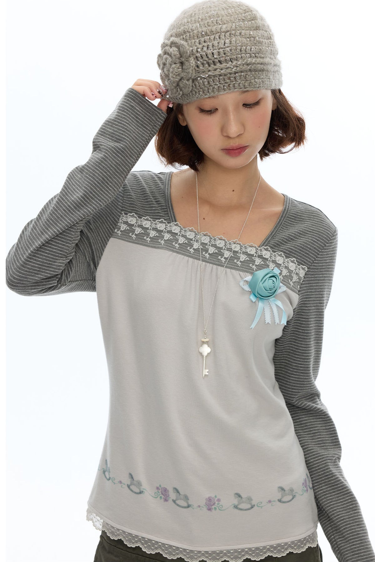 Striped Patchwork Lace Top
