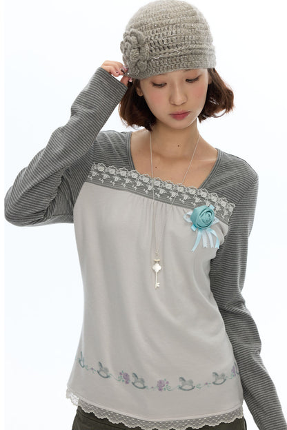 Striped Patchwork Lace Top