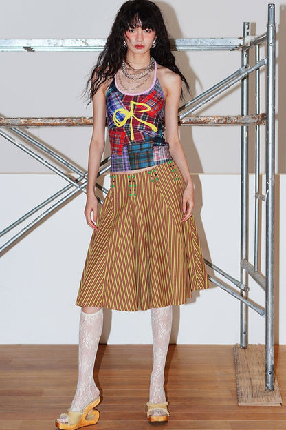 Color-Block Plaid Bow Camisole