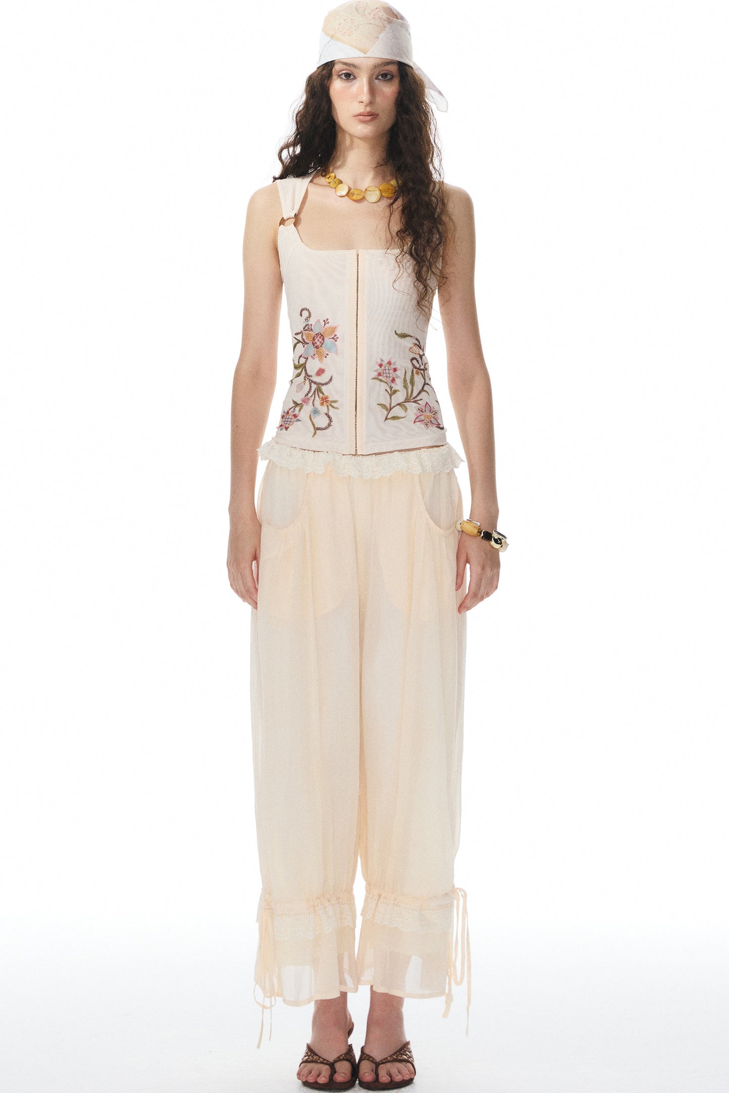 Beige Lace Lantern Pants