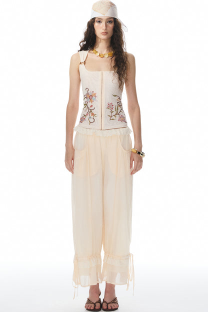 Beige Lace Lantern Pants