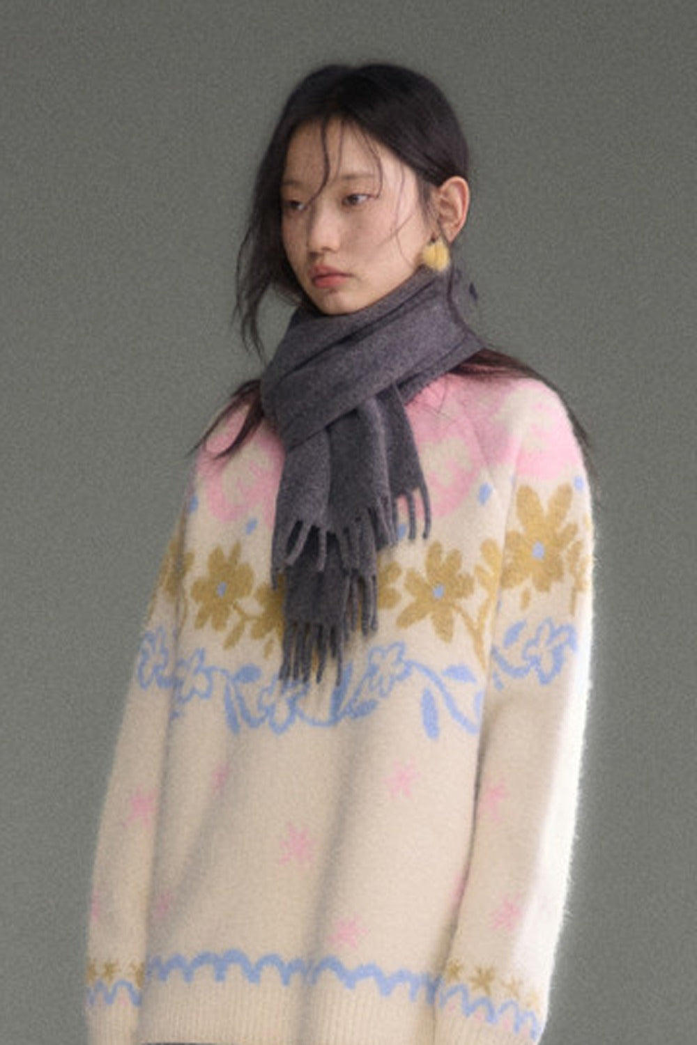 Retro Fair Isle Floral Jacquard Wool Sweater
