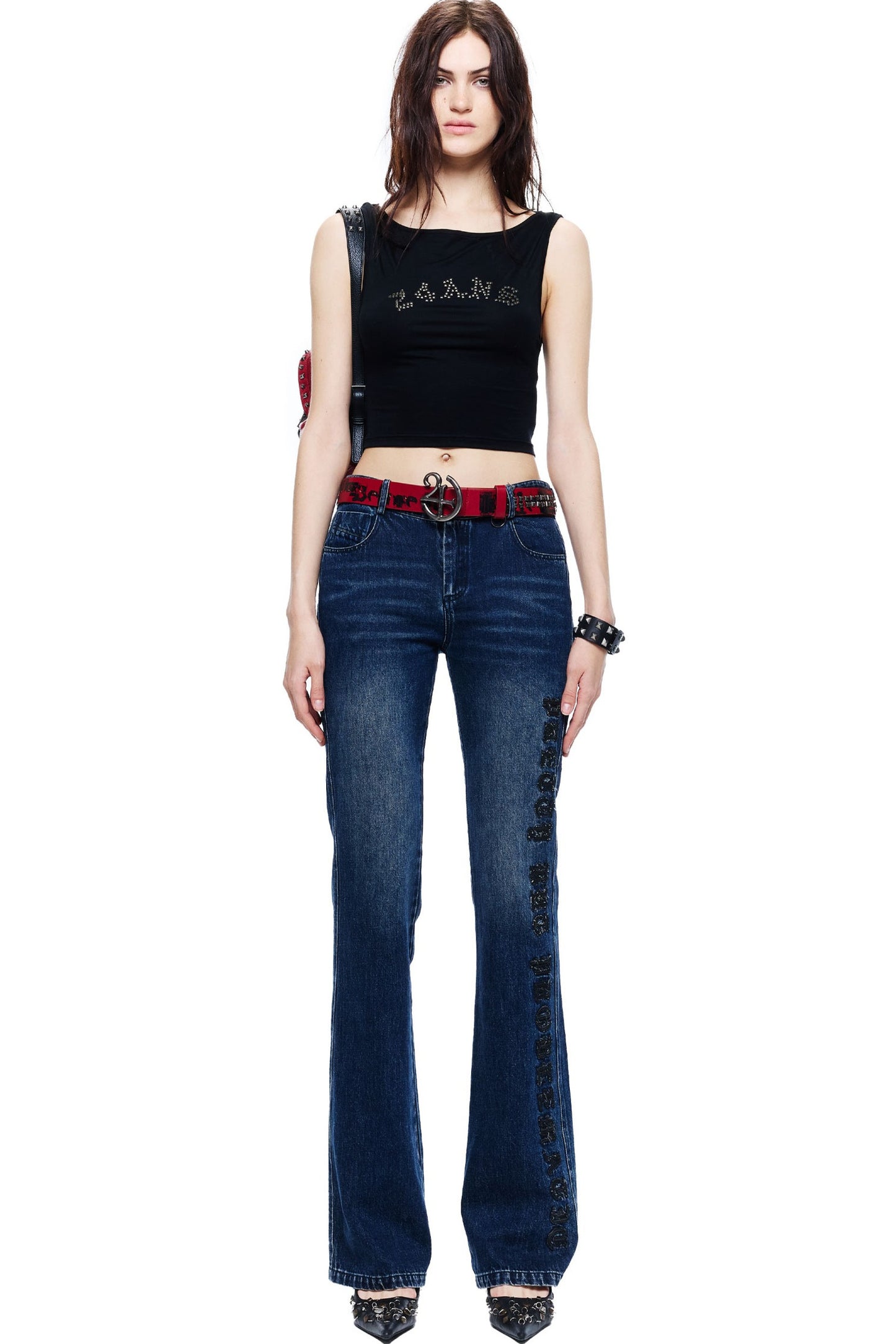One-Shoulder Square Metal Rhinestone Tank Top