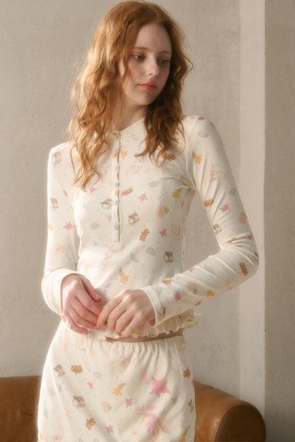 Set aus Sweatshirt mit verspieltem Print und Stufenrock