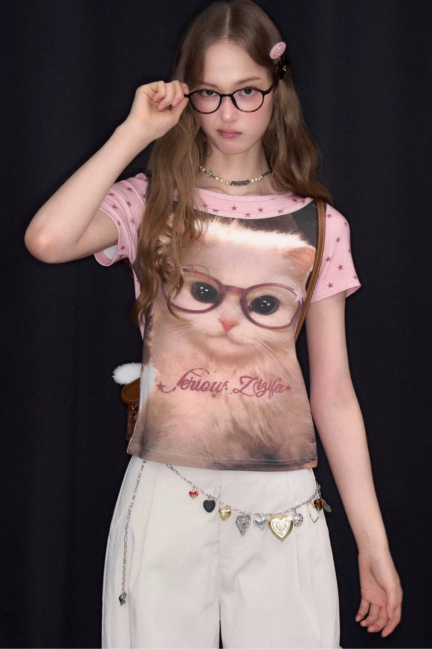 Retro Distressed Cat Print Top